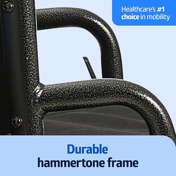 Medline Comfortable Folding Wheelchair with Swing-Back, Desk-Length Arms and Elevating Footrests, Steel, Blue, 18W x 16D Seat