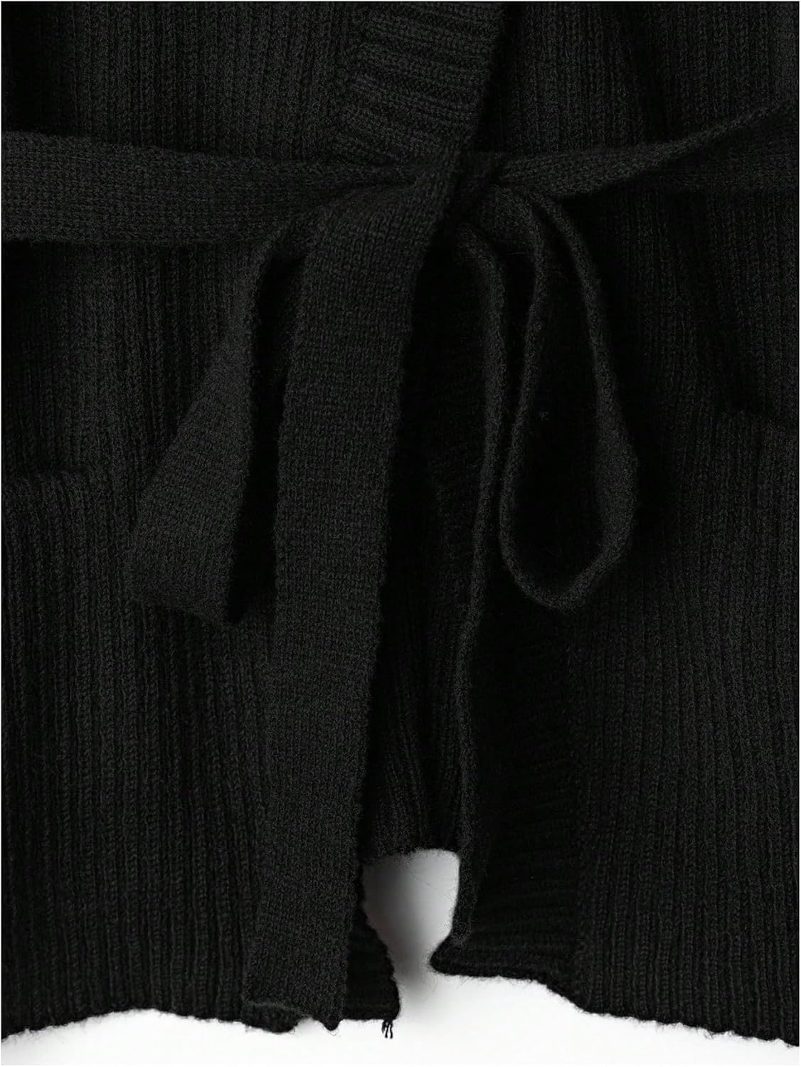 Verdusa Women's Old Money Ribbed Knit Cardigan Long Sleeve Asymmetrical Belted Sweaters - Image 4