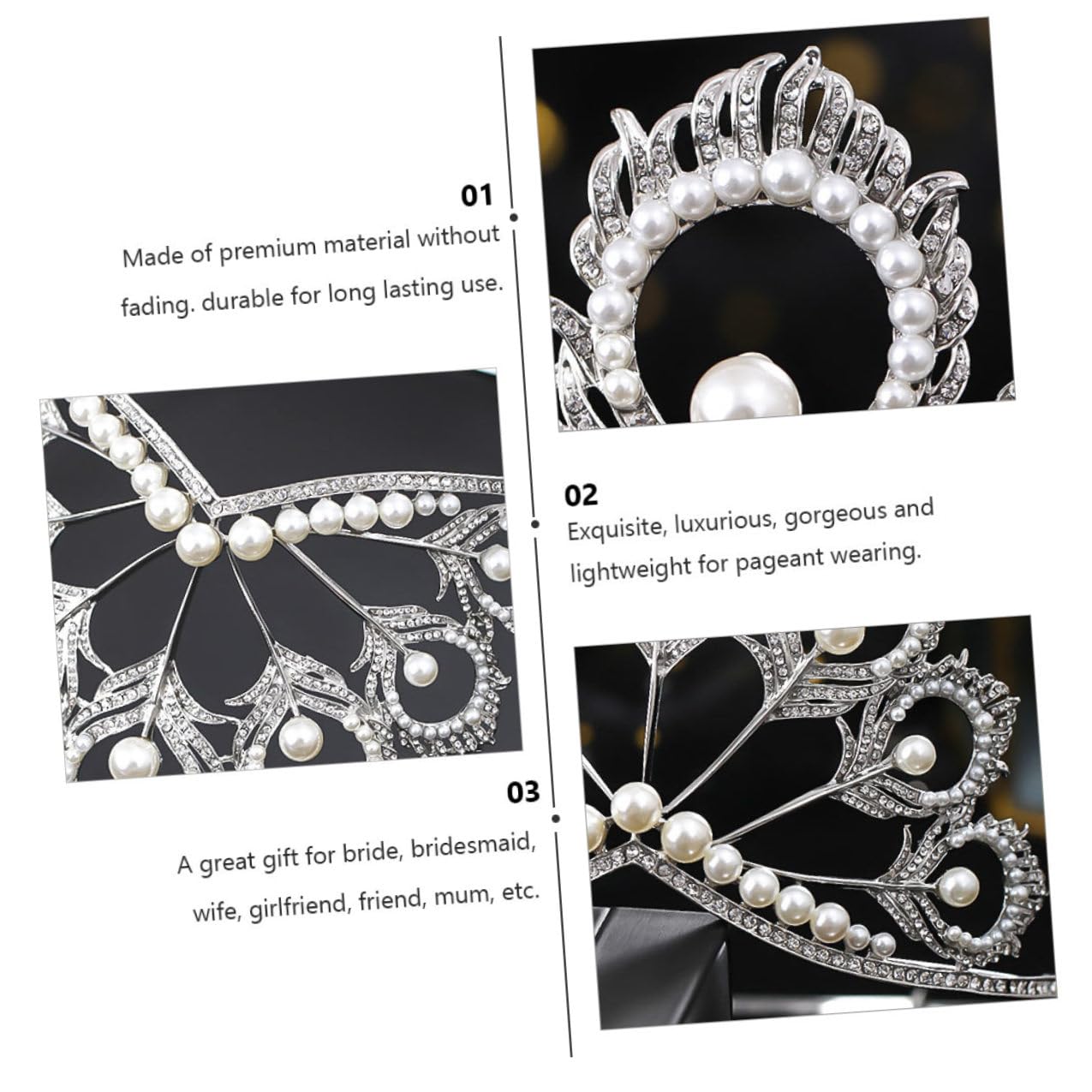 Sewroro Diadema Nupcial de Cristal y Perlas Ligera de Aleación para Boda y Eventos Obsequios Tocado Elegante para Novia y Dama de Honor