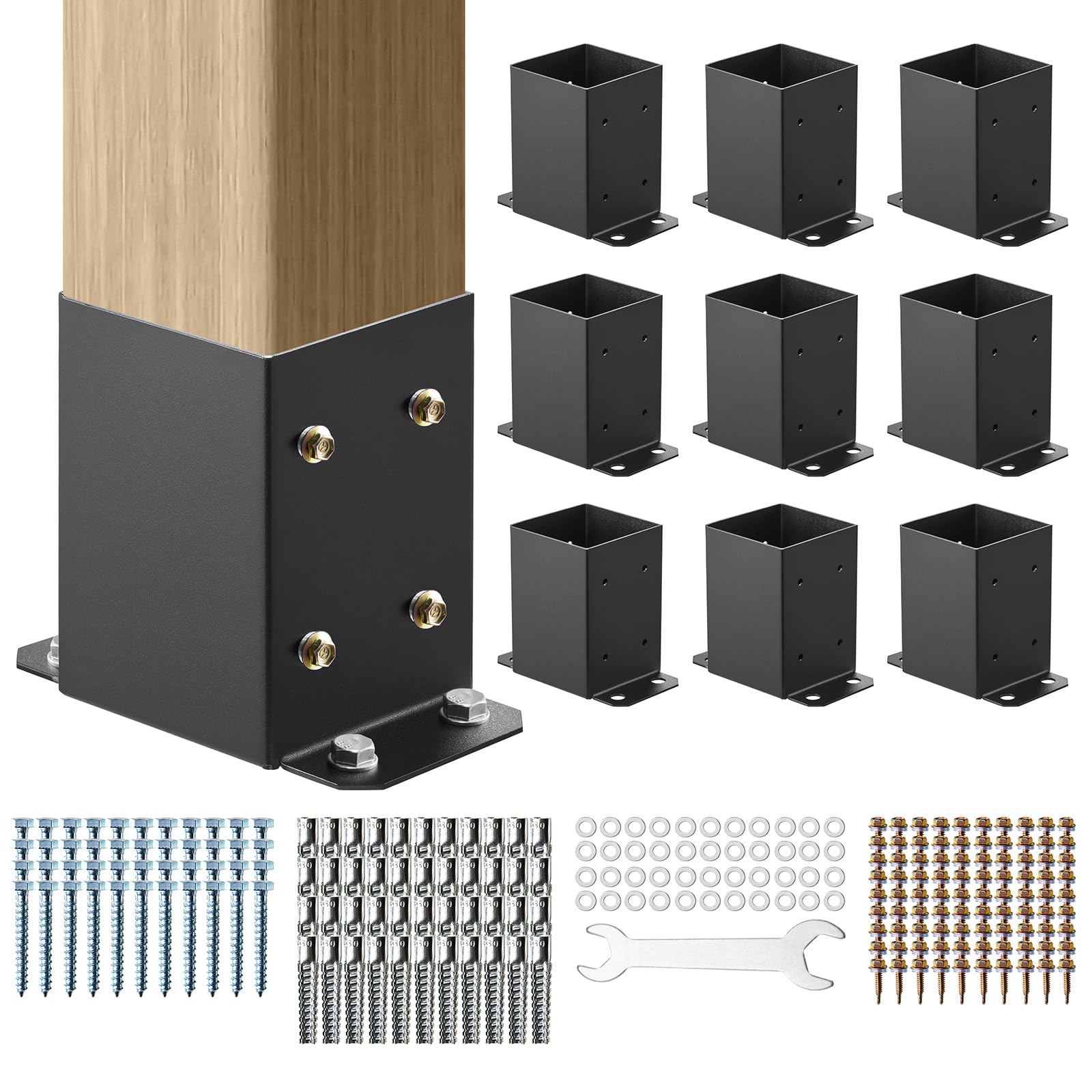 Vevor 101.6X101.6mm Post Base 10 Pcs, Inner Size 91X91 Post Base Brackets, Heavy Duty Powder-Coated Post Anchor Matte Black Wood Post Brackets For Pav 197988273004