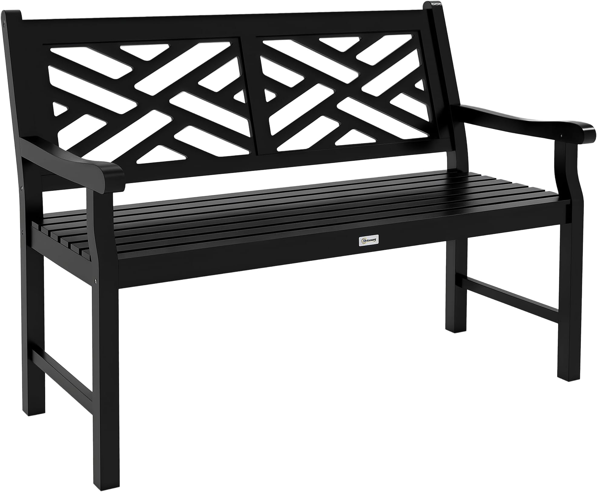 Outdoor Garden Bench, Wooden Frame Patio Bench with Geometric Pattern, 43.25 Inch Weatherproof 2-Person Love Seat for Garden, Lawn, Porch, Yard, Work Entryway, Black
