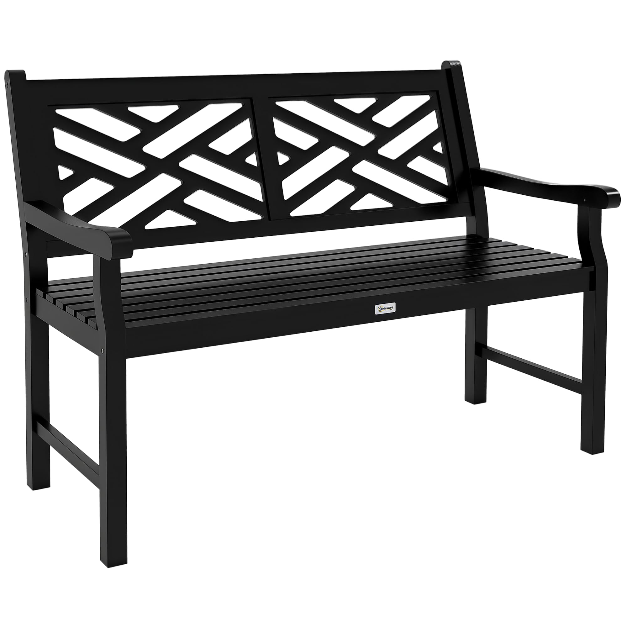 Outdoor Garden Bench, Wooden Frame Patio Bench with Geometric Pattern, 43.25 Inch Weatherproof 2-Person Love Seat for Garden, Lawn, Porch, Yard, Work Entryway, Black
