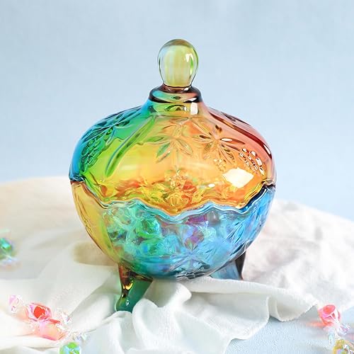 Miniatura 3 de Royal Rainbow - Tarro de boticario con patas de cristal en relieve con tapa, tarro de cristal transparente para bufé de dulces, 22 onzas