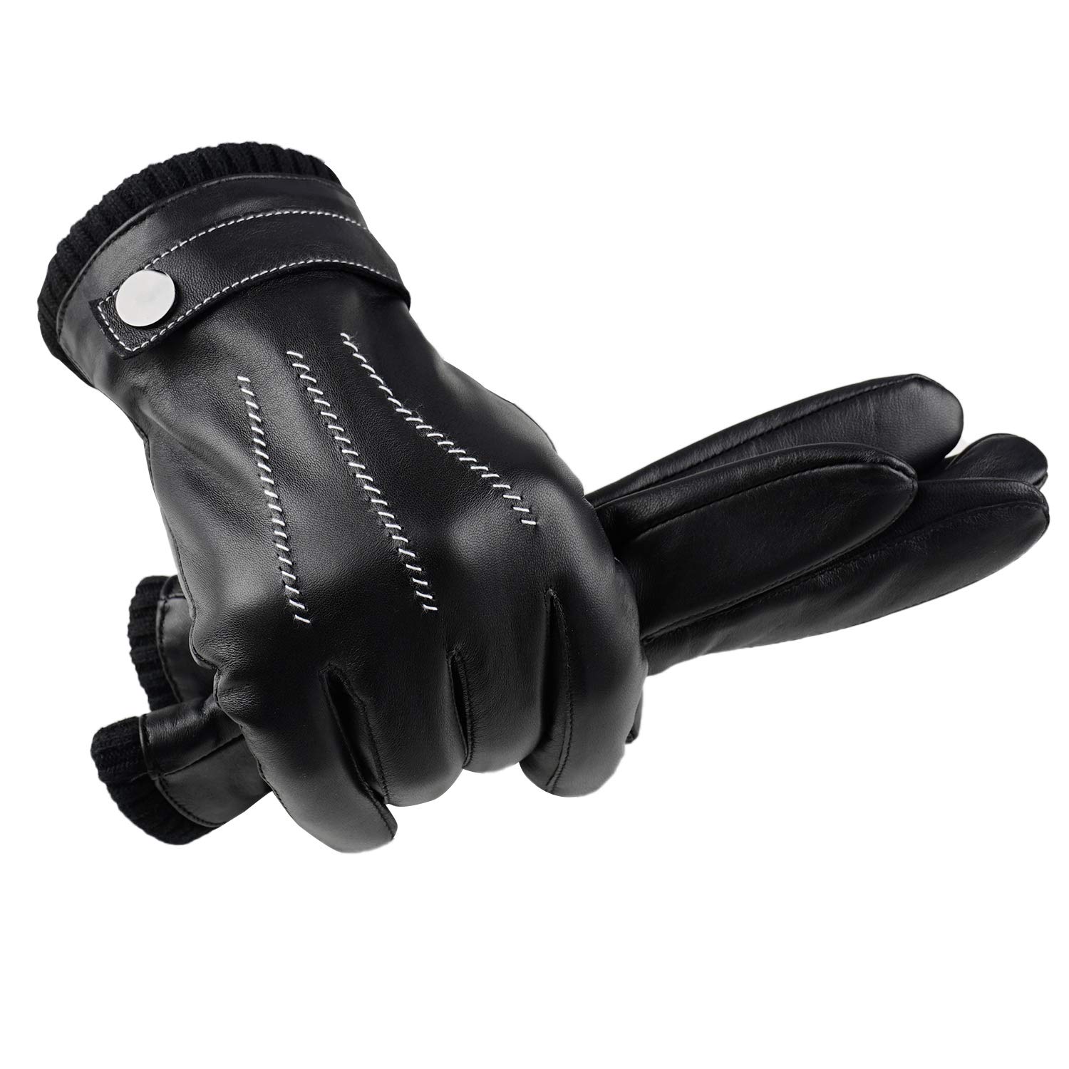 GSG Mens Winter Warm Leather Gloves Touchscreen Luxury Spain Nappa Driving Gloves Motorcycle Hi-tech Texting Faux Fur Gloves Black 11