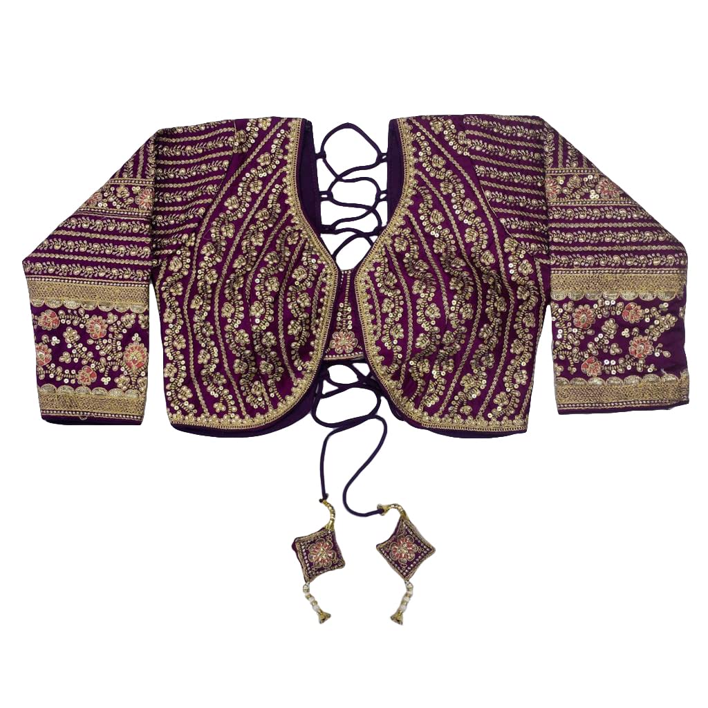 vihu fashion Women's Heavy Embroidery Coding with Sequins Work 3/4 Sleeves Fancy Readymade Saree Blouse-picture-20