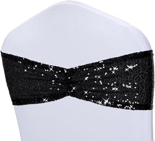 Miniatura 2 de Poise3EHome Fajas de silla de lentejuelas rosas fucsias, fundas de silla plegables con lazo para decoración de recepción de bodas, fiestas, 20