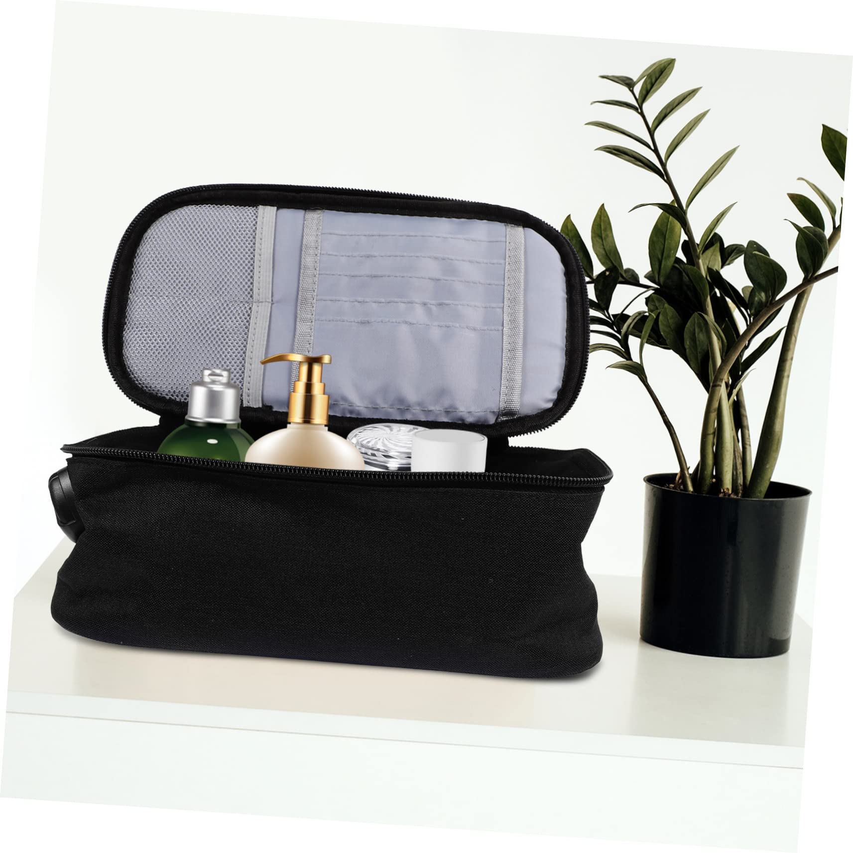 Beavorty Borsa da Toilette da Viaggio Portatile Oxford Nero, Scomparti Multipli e Chiusura a Combinazione, per Trucchi e Lip Gloss