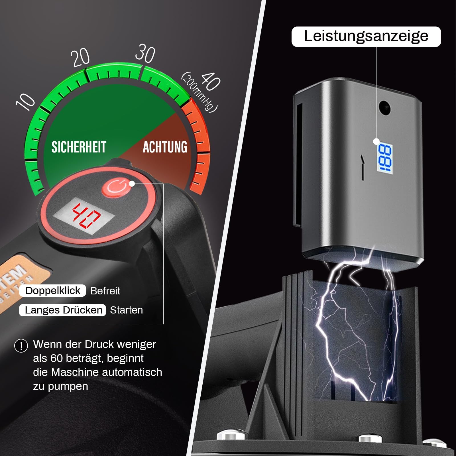 Con 4 baterías + pantalla digital, 2 ventosas de vacío eléctricas de 8 pulgadas | hasta. 300 kg, resistente transporte de cristal de ventana, azulejos de cerámica lisos, con succión automática