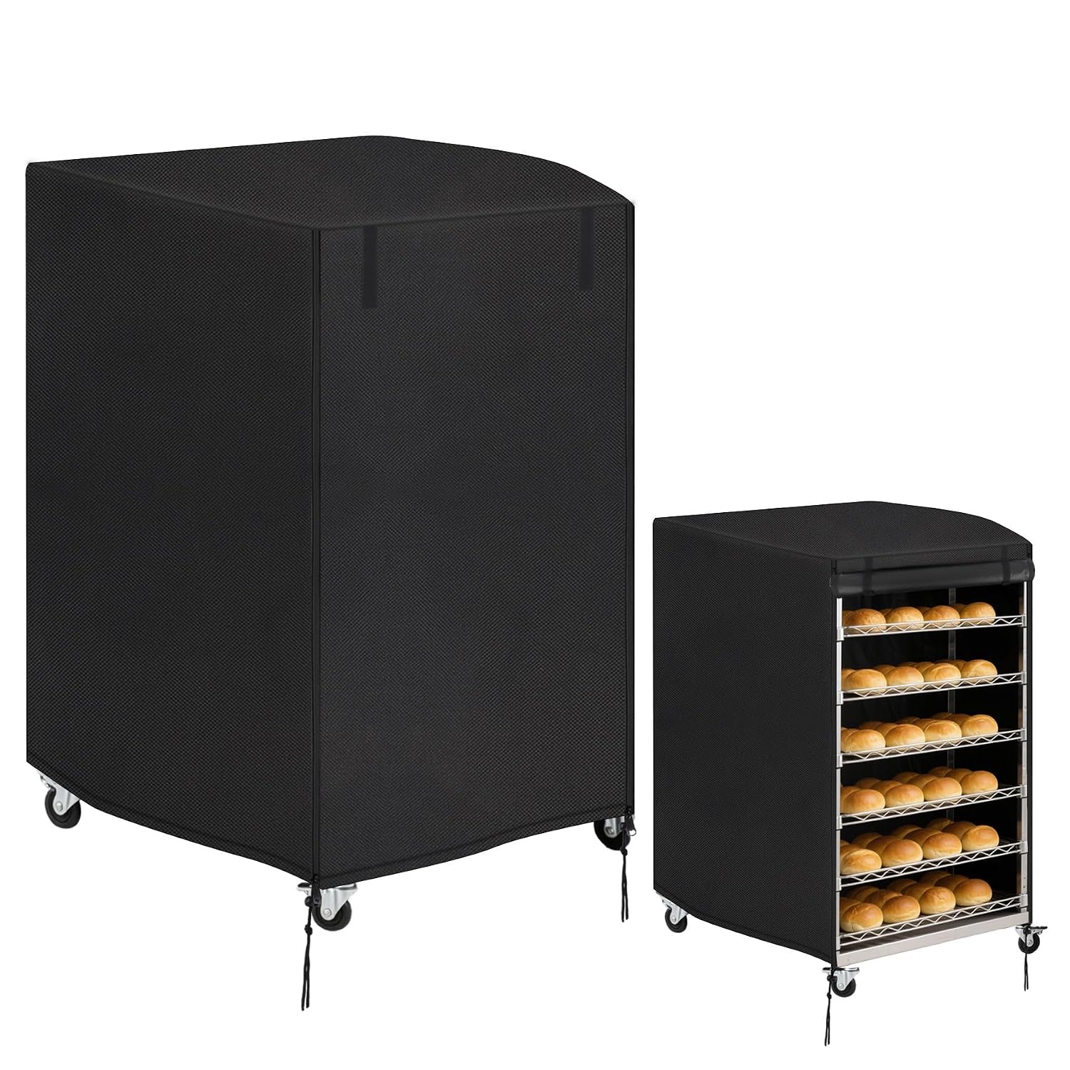 Klmnop Bun Pan Rack Cover, 10tier Sheet Bread Rack Cover with Zipper, 23"x28"x32" 420D Waterproof and Dust Resistant Bakery Racks Covers for Commercial Bread Racks(Black)