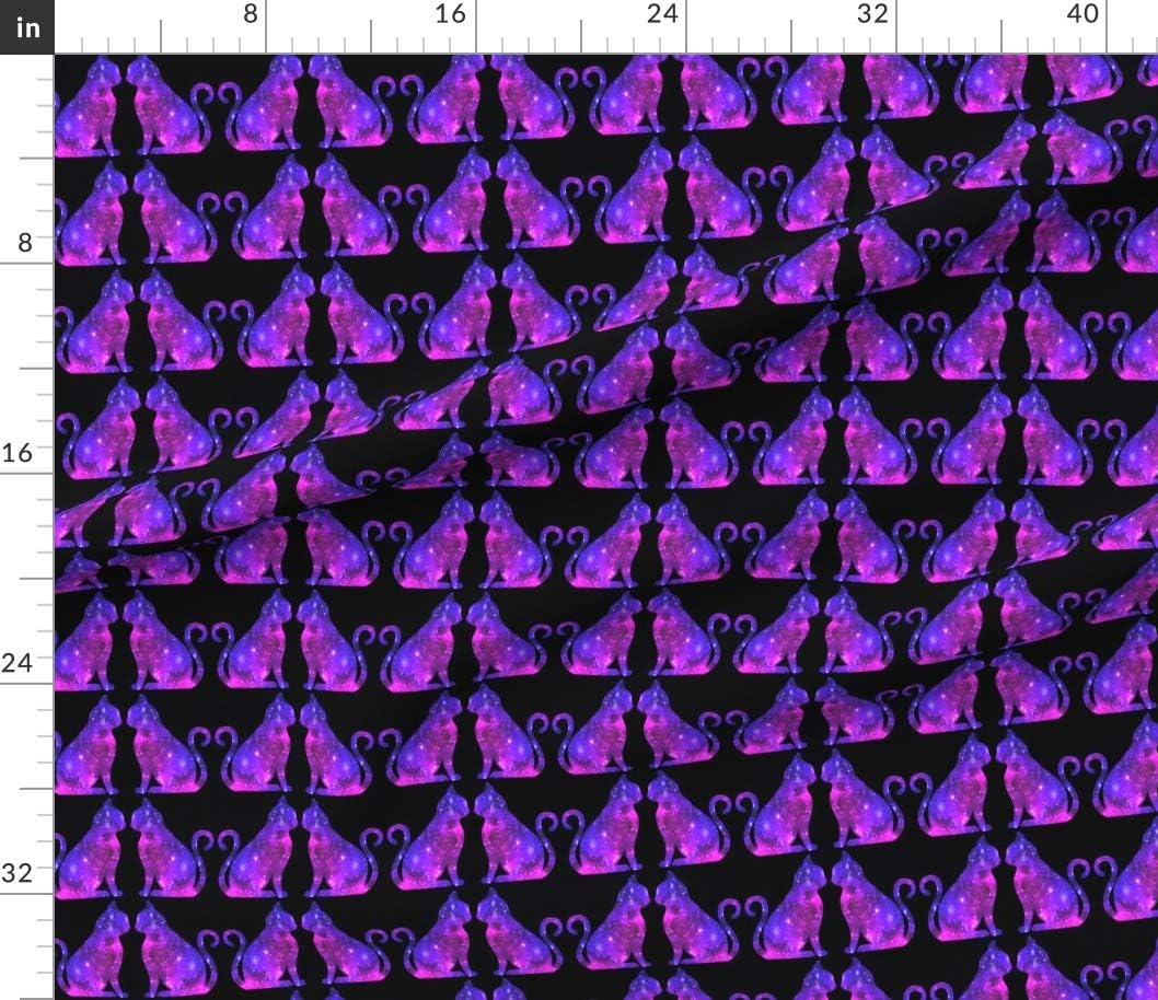 Spoonflower Fabric - Cats Animals Stars Universe Galaxy Nebula Watercolor Silhouette Purple Printed on Cotton Poplin Fabric by The Yard - Sewing Shirting Quilting Dresses Apparel Crafts