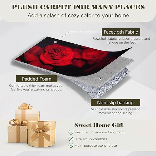 Miniatura 3 de Alfombra abstracta de color rojo con hojas negras, alfombra lavable de 5 x 7 pies, antideslizante y no desprende pelusa, para sala de estar,