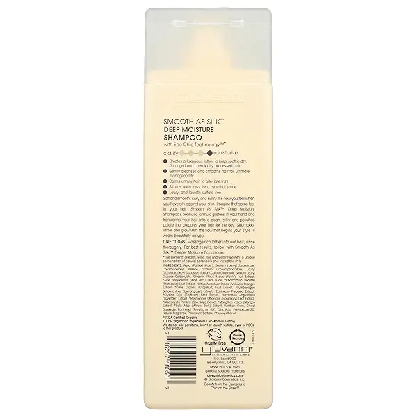 GIOVANNI Eco Chic Smooth as Silk Deep Moisture Shampoo - Apple + Aloe Extracts, Calms Frizz, Detangles, Wash & Go, Lauryl & Laureth Sulfate Free, Paraben Free, Color Safe - 8.5 oz 2