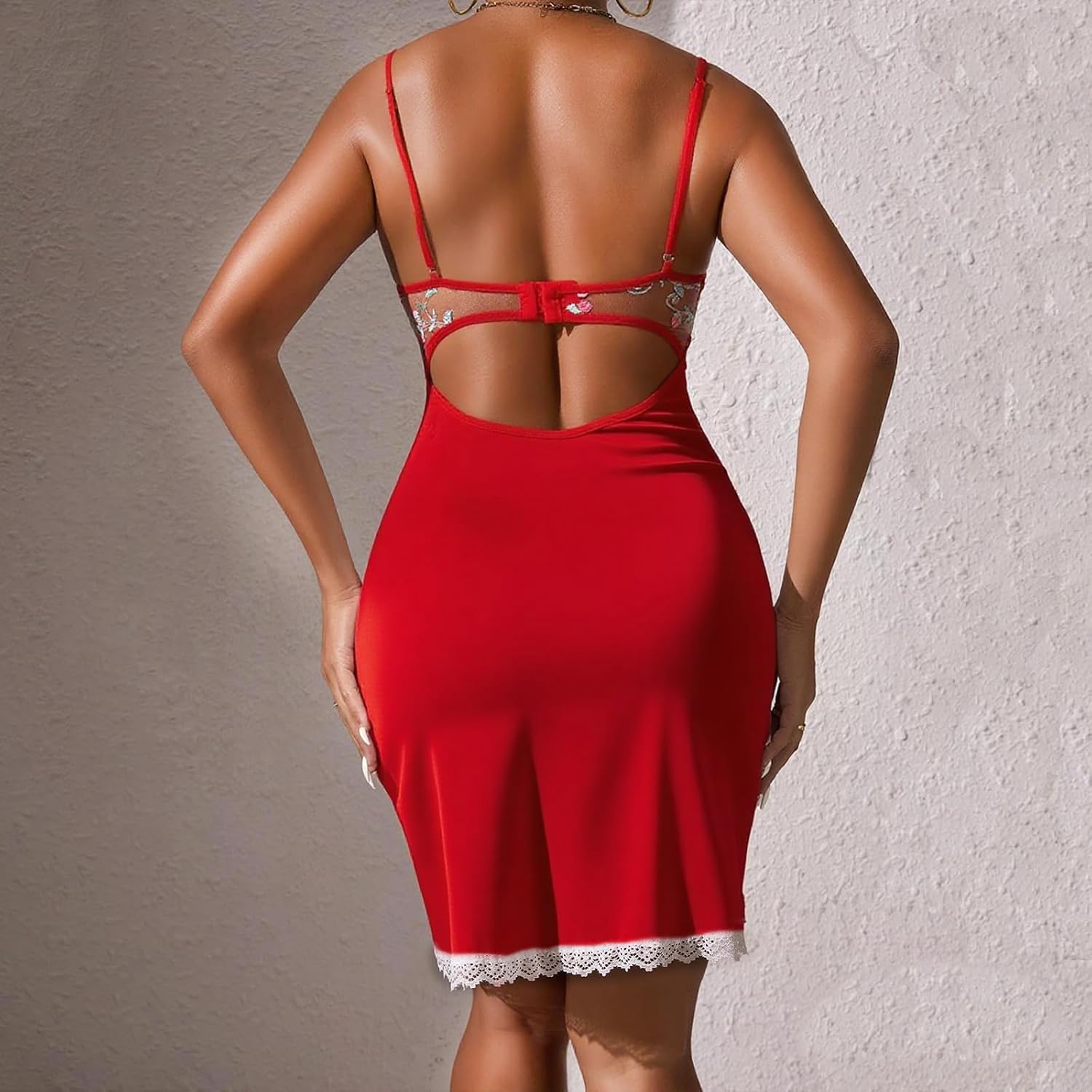 Essent Women's Two-Tone Floral Lace Chemise, Women's Two-Tone Chemise, Sheer Mesh Lace Babydoll with Satin Trim, Sexy Lingerie for Honeymoon Gift Anniversary Romantic Evening (XL) - Image 2