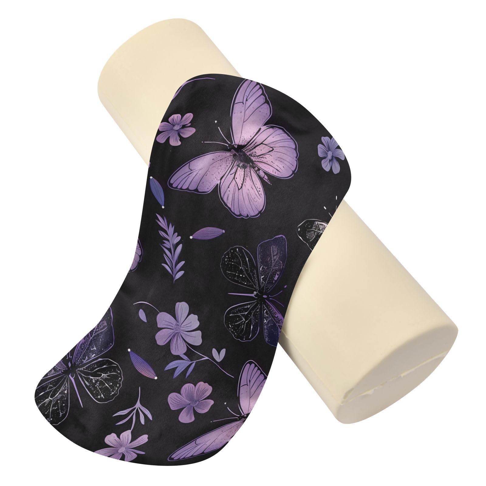 Kigai Butterflies Flowers Cervical Pillow for Neck Pain Relief Neck Roll Memory Foam Bolster Pillow for Legs Bed Head Back Sleeping Support