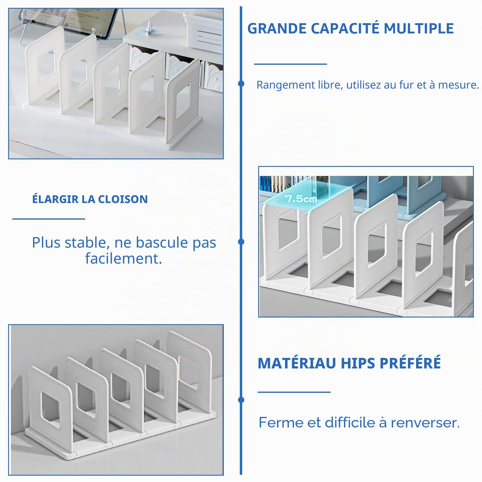 GOMETY Organisateur de bureau - Porte-livres épais amovible avec 4 compartiments - Rangement pour bureau, dossiers, lettres, magazines, livres, CD, cahiers
