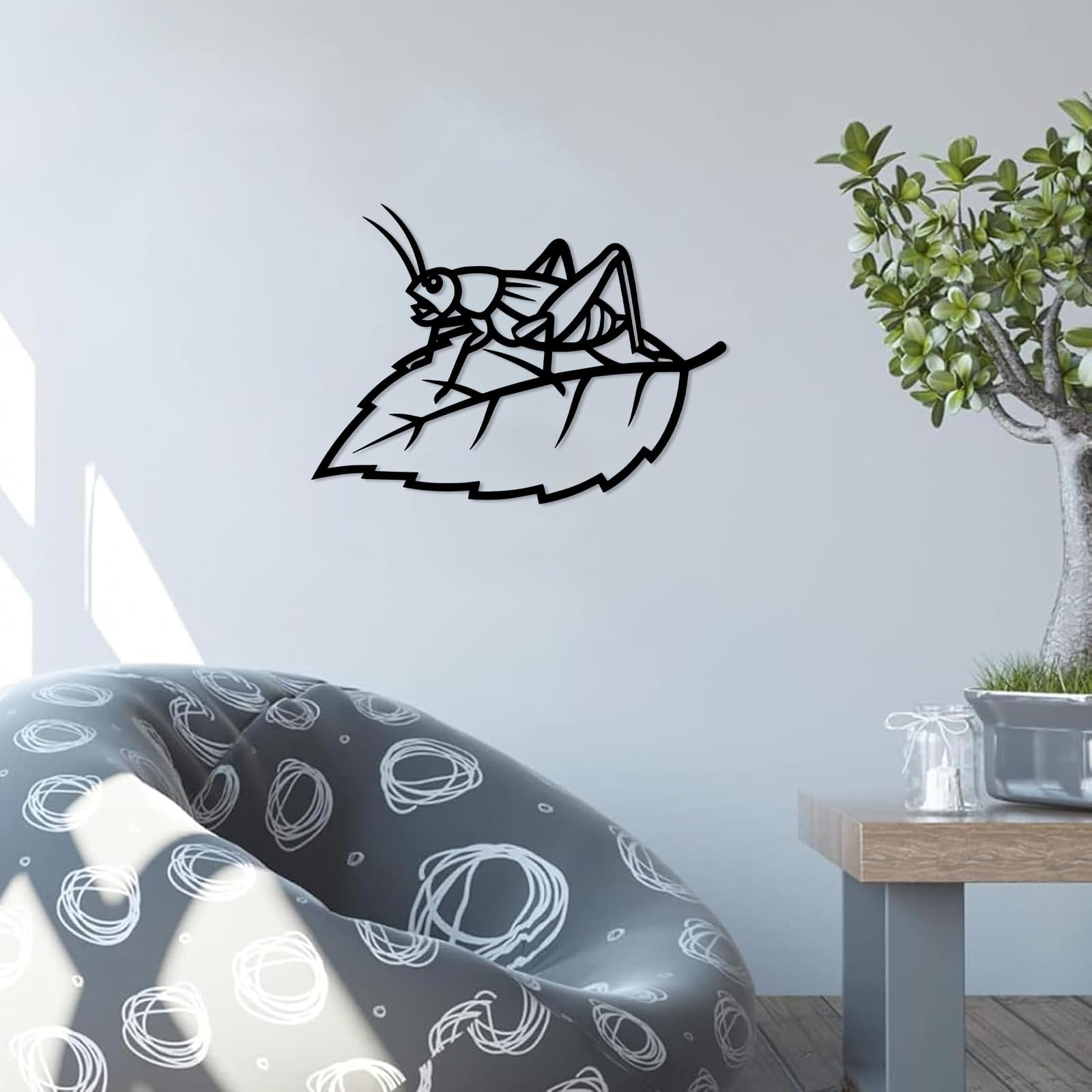 Ozdoby do salonu metal, rzemiosło sztuka do wnętrz salonu (61 cm) | Konik polny na liściu metalowa sztuka ścienna metal dekoracja na zewnątrz metalowe znaki dekoracja ścienna