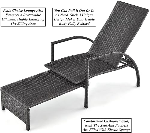 Miniatura 3 de Tumbona reclinable para patio al aire libre, cama para tomar el sol, diseño de reposapiés retráctil, cómodo asiento acolchado de 5 niveles con