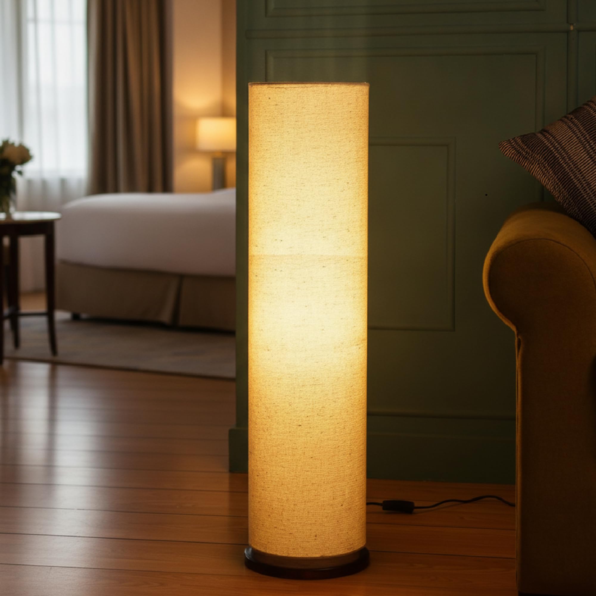 BTR CRAFTS Beige Cylinder Floor lamp, Big Lamp with Wooden Base, Side Table Lamps for Home Decoration Office Study Side Lamp(32 Inches)-image-49