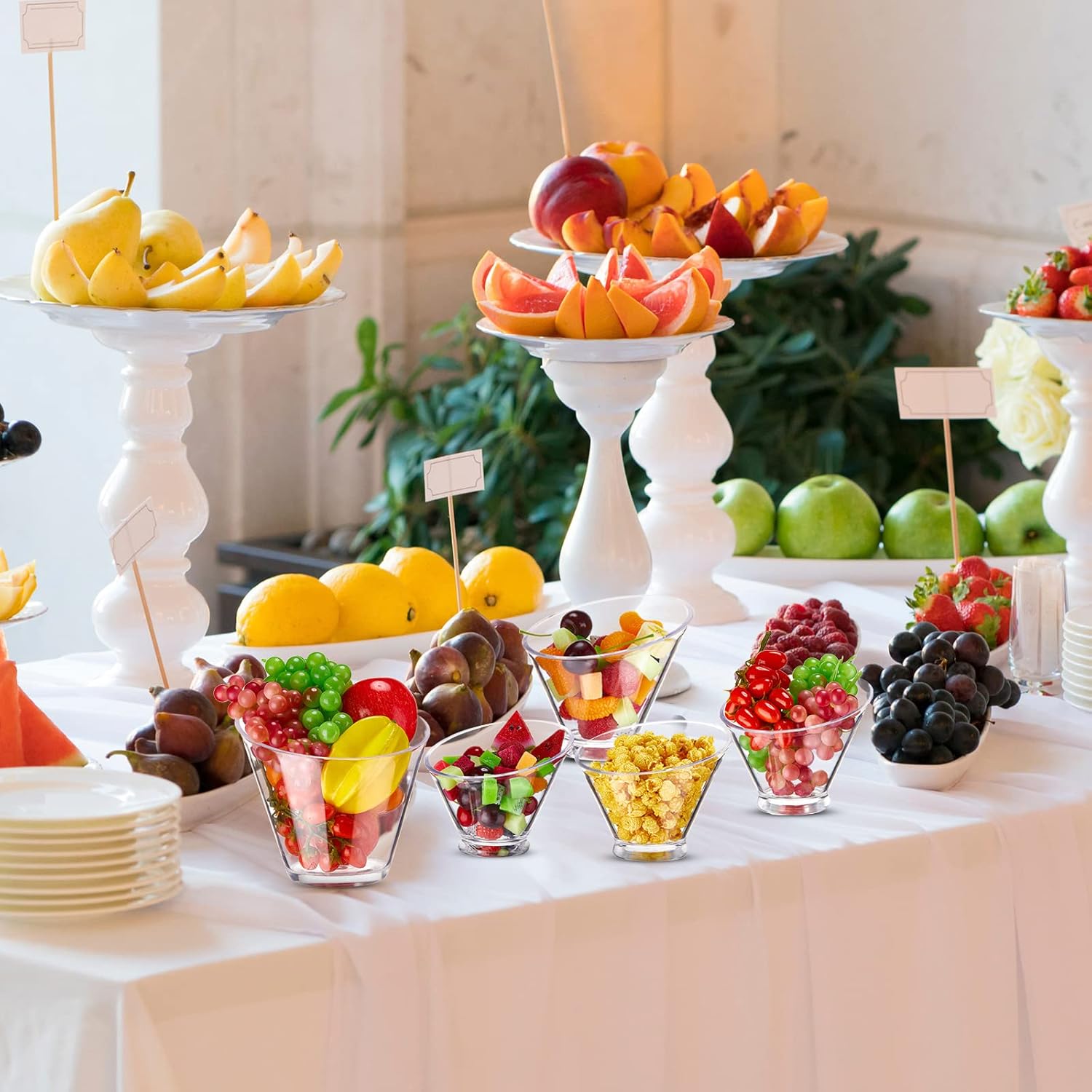  | 8 Pieces Angled Plastic Bowls Clear Serving Bowls Acrylic Candy Buffet Containers Round Salad Bowls for Party Dish Popcorn Ice Soup Snack Pasta Chips Fruit Prep, 14 oz 19 oz 24 oz 61 Oz, 4 Sizes: Serving Bowls