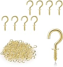 KALIONE 100pcs Small Screw Hooks Mini Eyelet Wood Hooks Hanging Plant Hooks Art Decorations Keys Christmas Decoration (Gold)