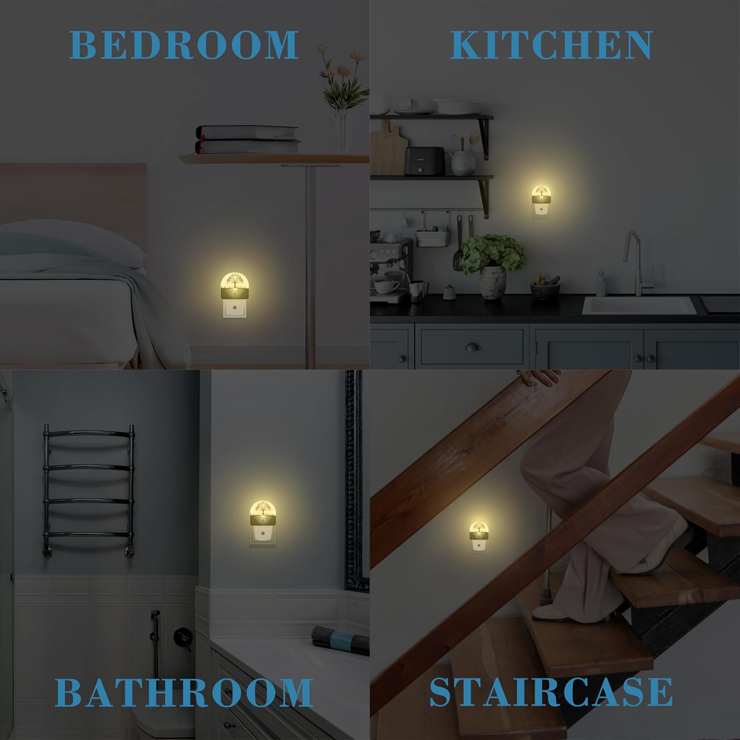 Plug in Night Lights Black and White Tree of Life Nightlight Plug Into Wall Dusk to Dawn Sensor LED Night Light for Kid Girls Boys Women Decor, Hallway, Kitchen, Bathroom, Nursery, Stairs