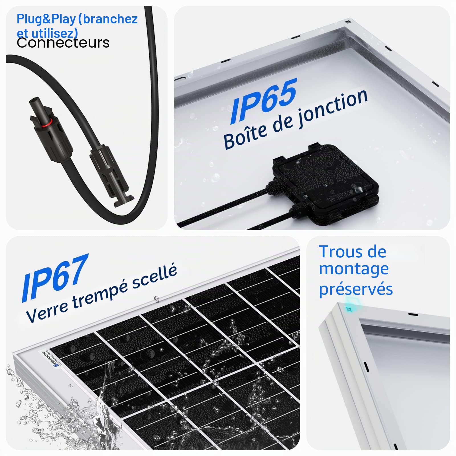 ECO-WORTHY Kit Panneau Solaire avec Batterie 480 Watt hors réseau : 4 panneaux solaires+100Ah batteries au lithium+60A contrôleur de charge+1100W onduleur+accessoires de montage pour la maison, RV