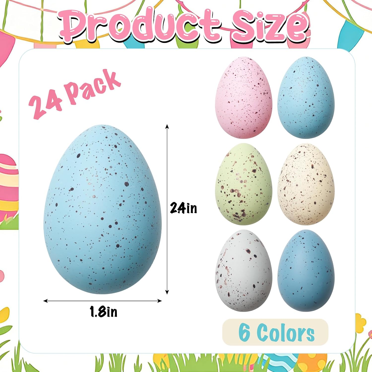 24Pcs Easter Speckled Eggs, 2.4'' Plastic Easter Eggs Pastel Faux Chicken Egg, Assorted Decorative Egg for DIY Spring Displays, Easter Wreath, Bowl, Vase Filler, Home Table Decor, 6 Colors