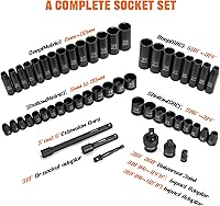 Vista 2 de XDOVET Juego de llaves de impacto de 38 pulgadas, juego de llaves de vaso de 38 pulgadas, 52 piezas estándar profundo SAE métrico 14" - 34