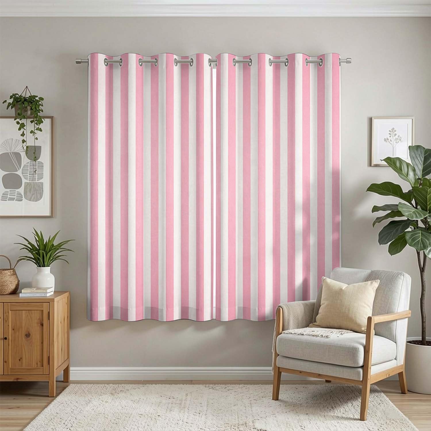 Rideaux Occultants 140x220 cm Lot de 2 à Œillets Rayures Roses