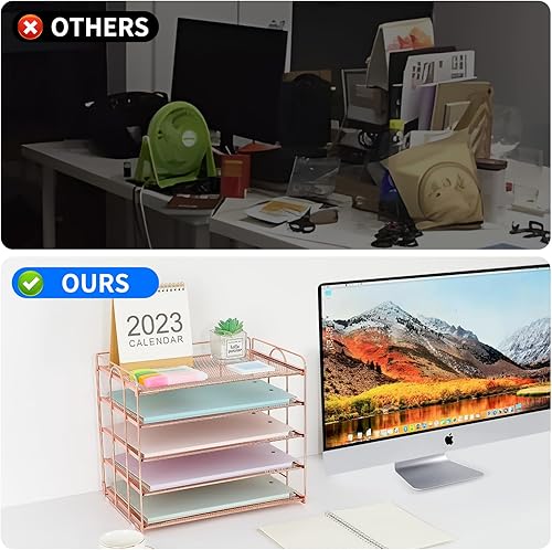 Miniatura 2 de ECOLOVI Bandeja organizadora de papel de malla de 5 niveles, organizador de suministros de oficina de escritorio para escritorio, organizadores de