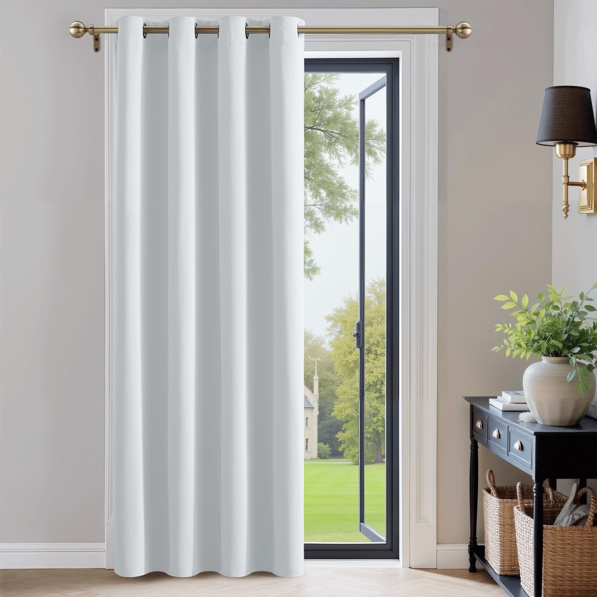 PONY DANCE Eyelet Curtain Single Panel - Thermal Insulated Window Room Darkening Privacy Curtain Energy Saving for Bedroom/Living Room, 1 Piece, 52 x 84 Inch, Greyish White