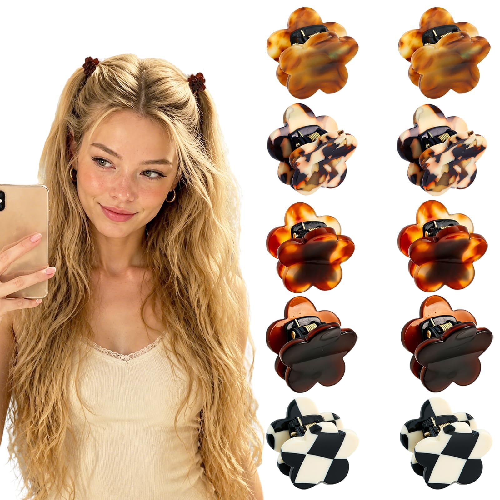 Photo 1 of 10 Pcs Cute Small Hair Clips for Women 1Inch Mini Flower Tiny Claw Clips Decorative