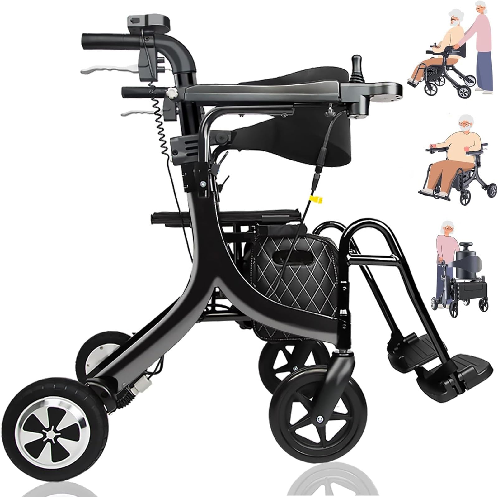 Andador con ruedas, con asiento, andador eléctrico multifuncional 5 en 1 para personas mayores, silla de ruedas de transporte, scooter de movilidad ligero y plegable, silla de ruedas eléctrica, carri