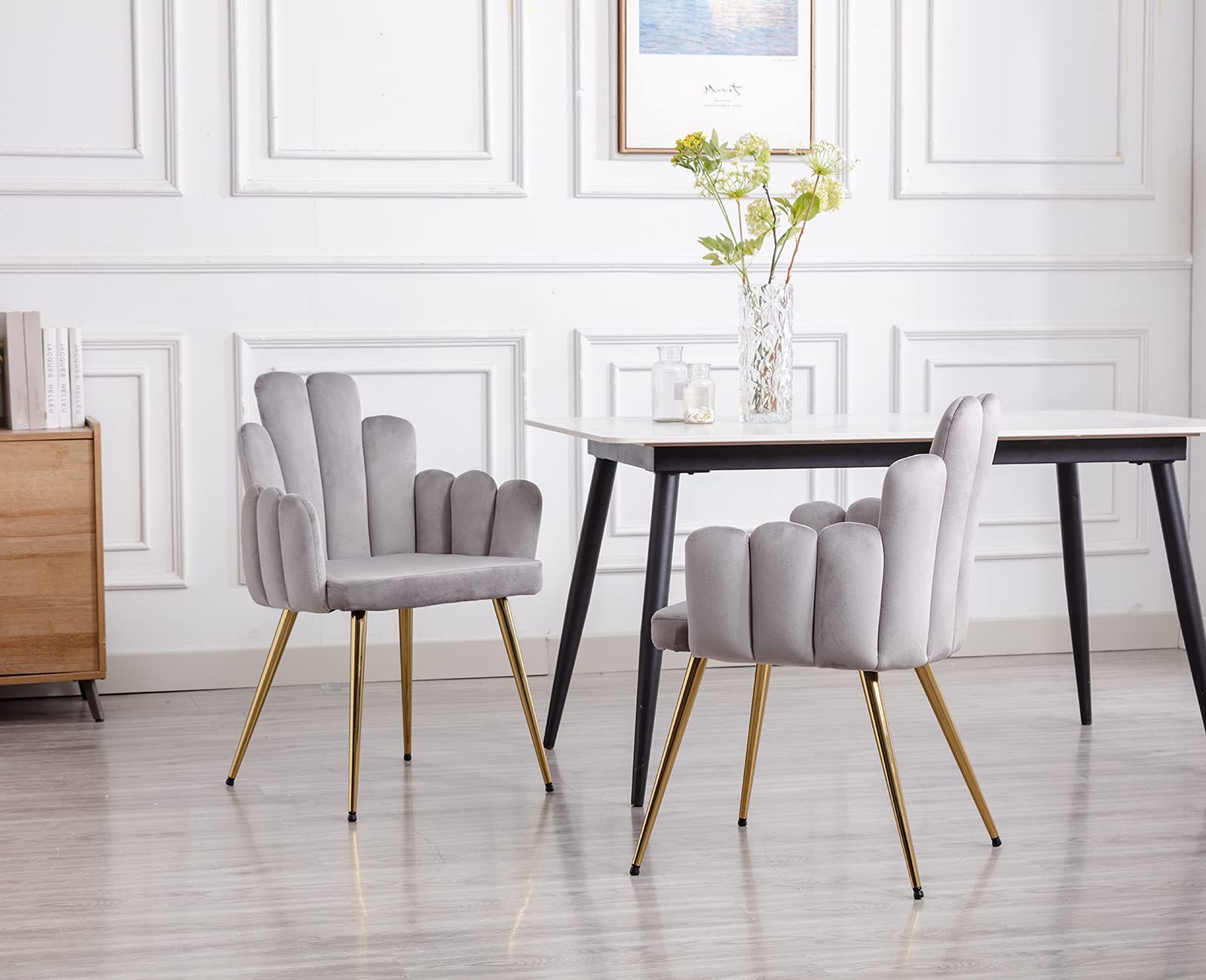 Wahson Set di 4 Sedie da Pranzo in Velluto Sedie da Cucina Moderne con Gambe in Metallo Dorato, Sedie da Salotto Imbottite per Sala da Pranzo/Ristorante, Grigio