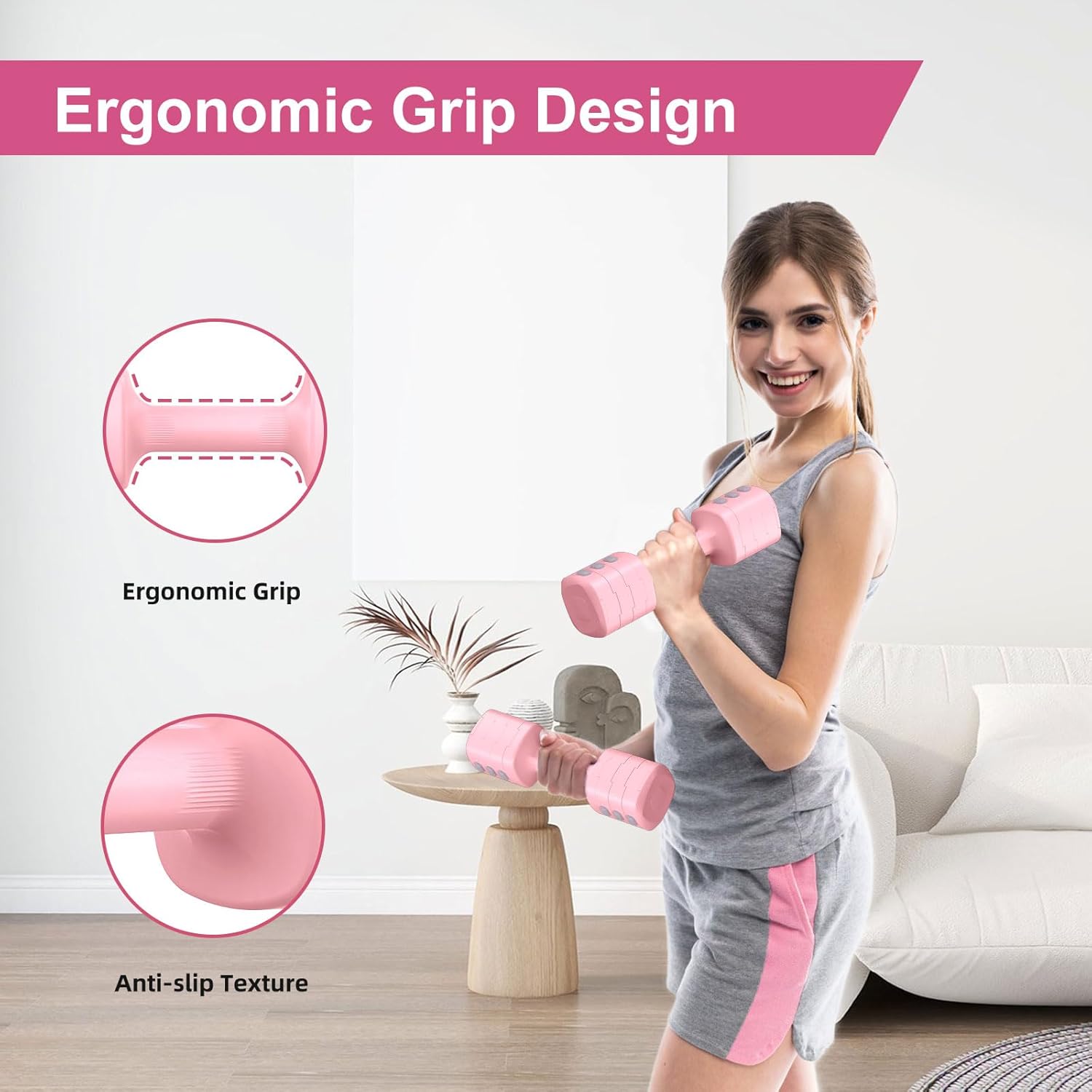 Adjustable Dumbbell Set, Total 11LB Weight Dumbbells Set for Women, Each 2.2/3.3/4.4/5.5LB, Hand Weights for Home Gym Workout Training