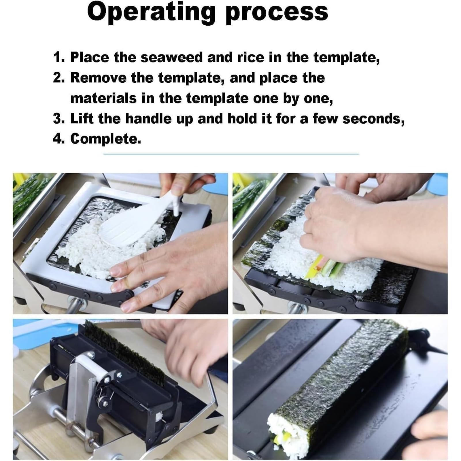 Máquina manual para hacer sushi de acero inoxidable comercial con molde ajustable, fácil de usar, para bares de sushi, restaurantes y cocina japonesa