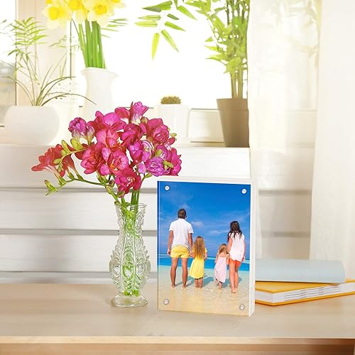 Miniatura 4 de Meetu Marco de fotos acrílico de 5 x 5 pulgadas, 5 unidades, marco de fotos de escritorio transparente de dos caras, marco magnético tamaño interior