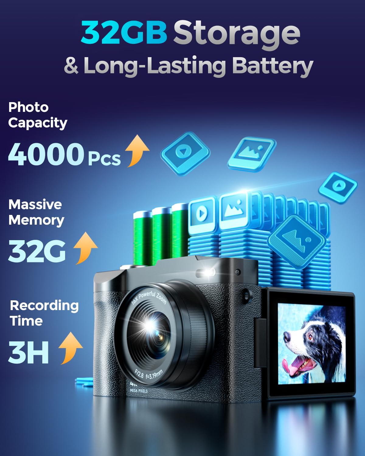 Camara De Fotos 4K: Maxmango 48 MP Cámara Digital Compacta con Pantalla Flip De 180° De 2,8", Autofocus Vlogging con 32GB, 16X Zoom, para Principiantes Niña Niños Chico Adolescentes