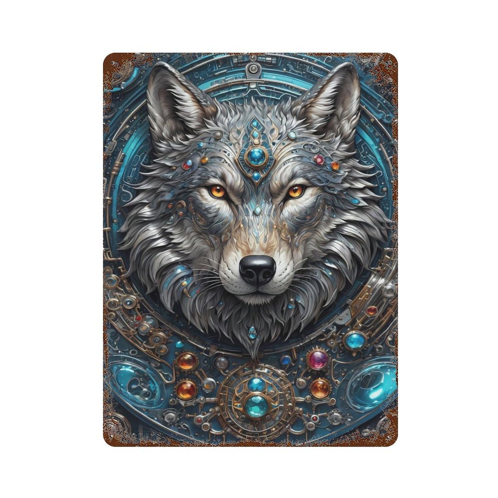 Mega Steampunk Wolf 15.7"x11.8" Retro Metal Sign, Vintage Wall Decor for Garage, Bar And Workshop Decor