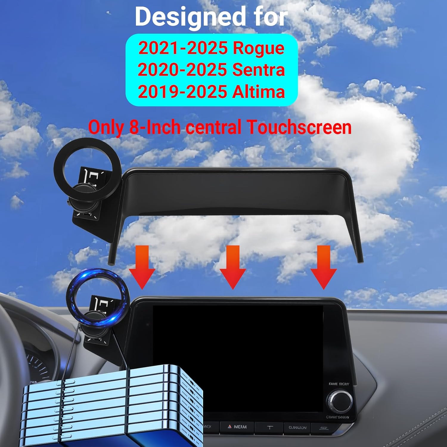 Car Phone Holder for 2020-2025 Sentra Accessories / 2021-2025 Nissan Rogue / 2019-2025 Altima Accessories, 8 inch Screen Fixed Clip, 360° Rotation, Compatible with MagSafe
