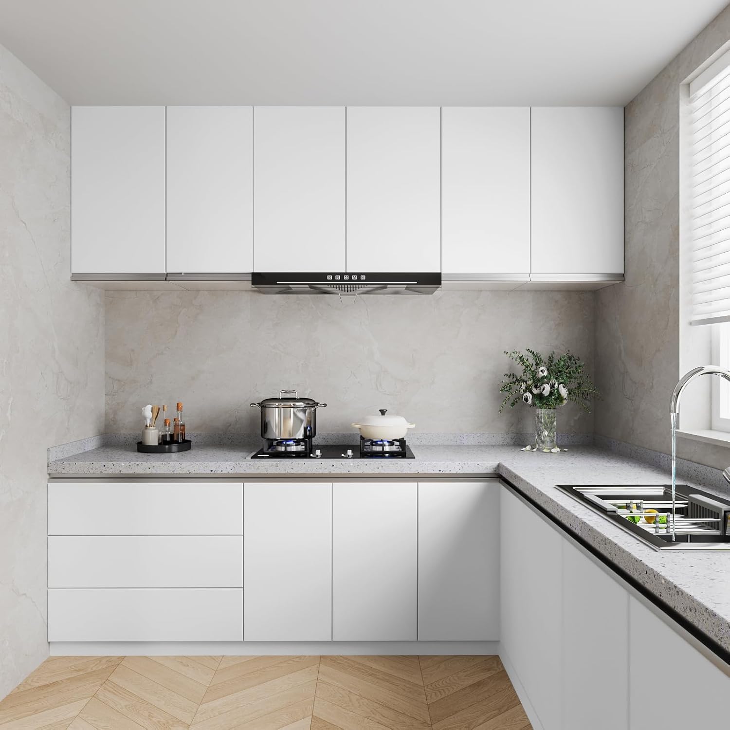 VaryPaper 32" x 354" Modern White Wallpaper Peel and Stick Matte White Contact Paper for Walls Removable Waterproof Self Adhesive Vinyl Wall Paper Solid Color Wallpaper for Bedroom Bathroom Kitchen