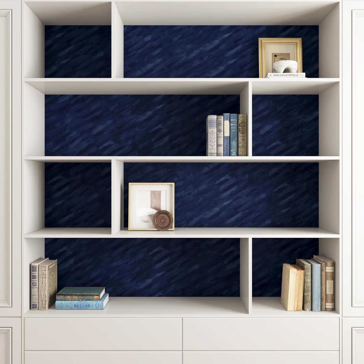Yenhome Vintage Navy Blue Velvet Brushed Textured Peel and Stick Wallpaper 30"X10ft Self Adhesive Removable Wall Covering for Bedroom Accent Walls Removable Contact Paper Felt Sheet for Crafts Cabinet