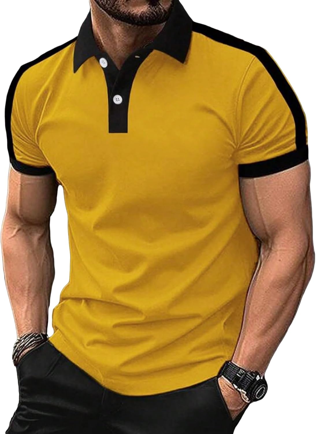 SOLY HUX Men’s Button Front Golf Shirt Top Short Sleeve Collared Neck T-Shirts