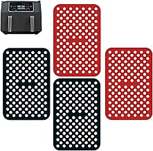 4 Pack Air Fryer Silicone Liner Double Basket Air Fryer Liners Silicone Liners for Air Fryer Basket Air Fryer Reusable Liners Accessories for Dual Basket Air Fryers Reusable Square Rectangle Air Fryer Mat Silicone Liners for 2 Basket Air Fryer Non-Stick Silicone Air Fryer Mats Replacement for Parchment Paper