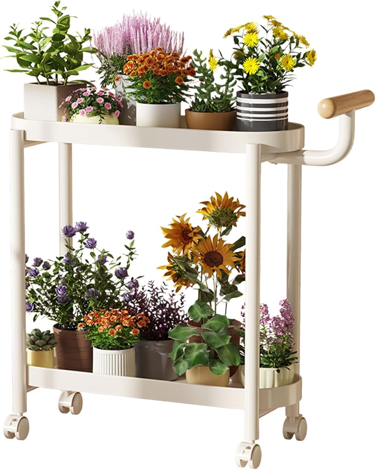 Mobile Storage Rack Freestanding Display Rack Tool Pegboard Garage,Metal Plant Stand with Wheels and Handle - 2 Tier Indoor Corner Shelf Planter Holder for Tall Plants - Storage Rack for Liv