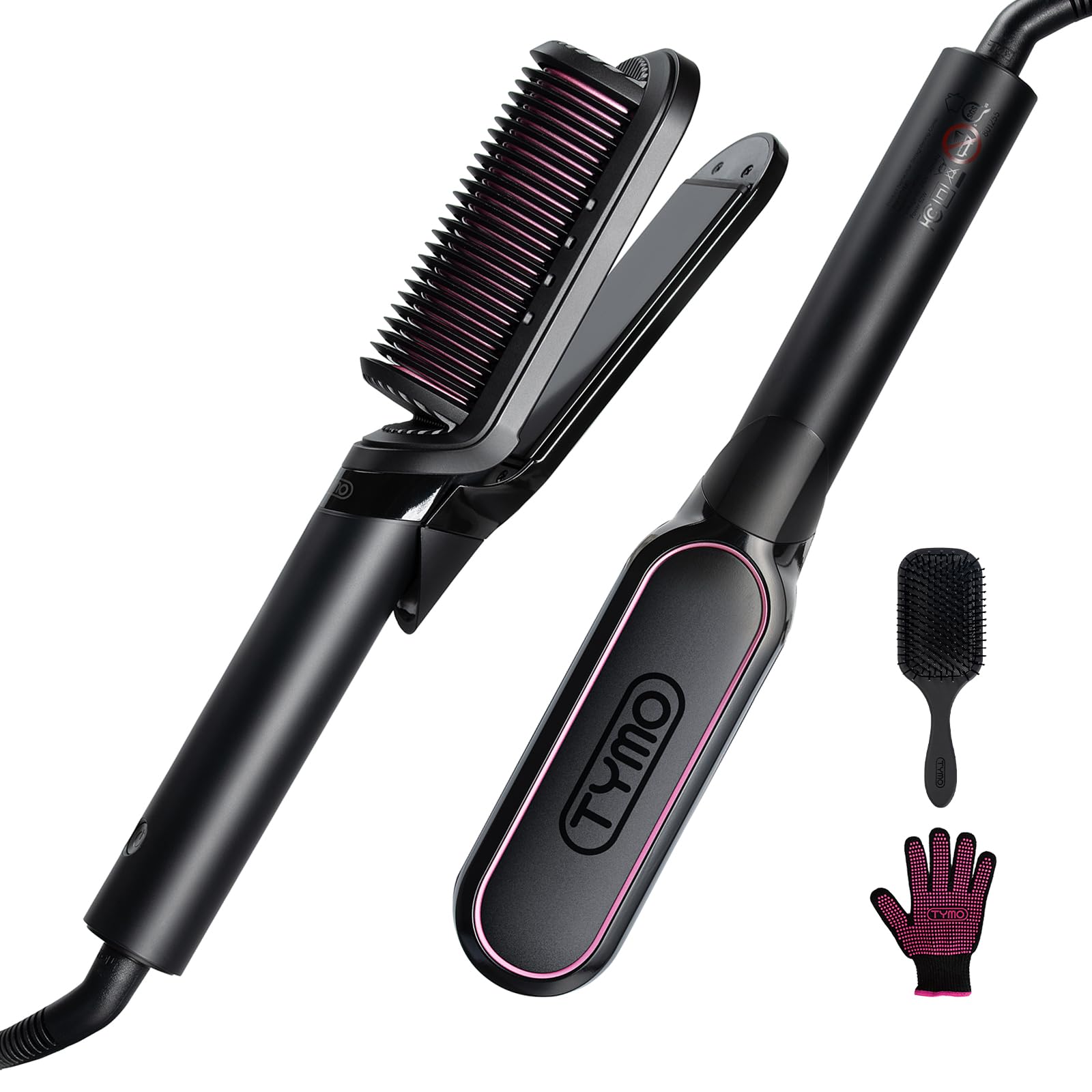 TYMO Lisseur Cheveux Professionnel- Fer a Lisser et Boucleur 2 en 1 Brosse Lissante Ionique Brosse Chauffante Lissante pour Lisseur Rapide, Anti-BrûLure et Anti-Emmêlage, Pour Tous Types de Cheveux