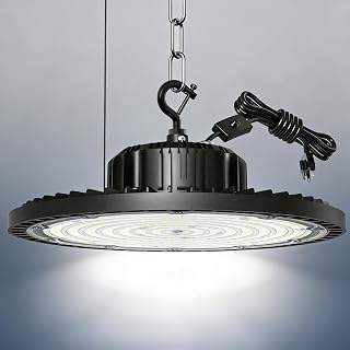 160W 25000LM High Bay LED Shop Light with Switch, 1 Pack | Plug-in LED Garage Light with 6.6 Ft Cord, IP65 Waterproof, 6500K Daylight and 120° Coverage for Workshops and Storage Areas