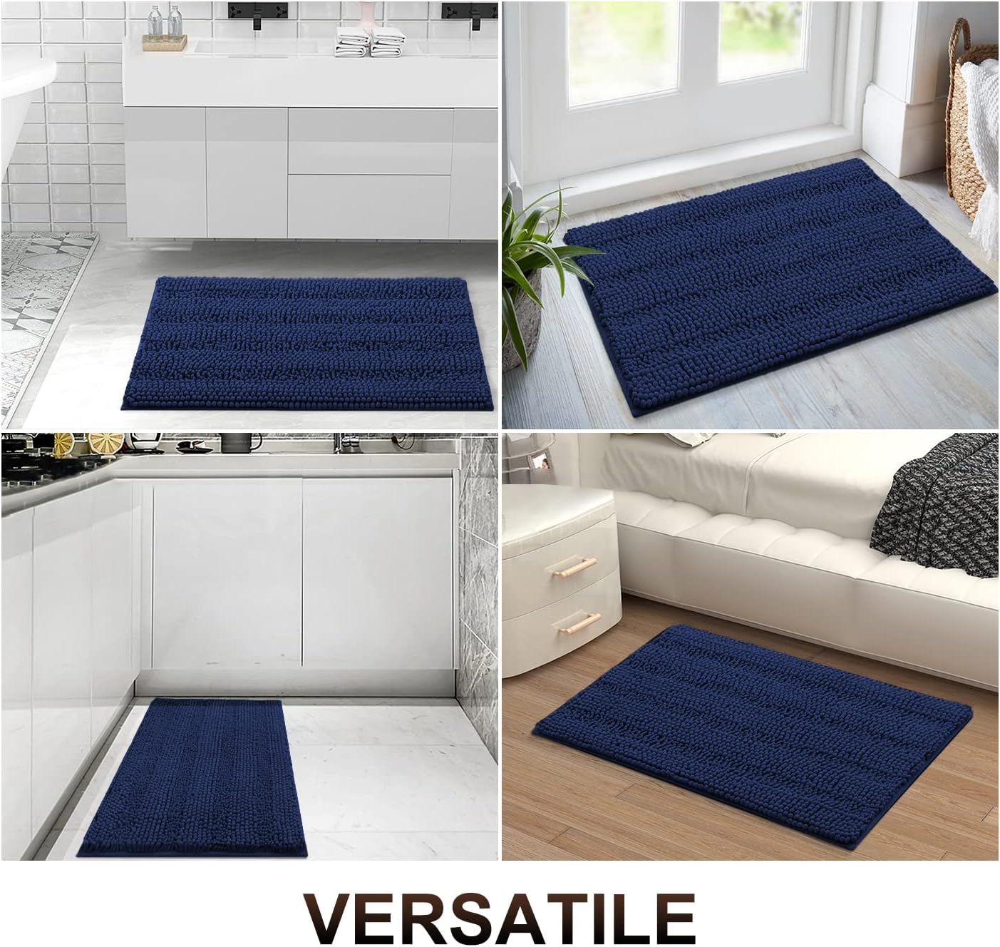 Grandaily Chenille Striped Bathroom Rugs 24x16, Extra Thick and Absorbent Bath Mats, Non-Slip Soft Plush Shaggy Shower Carpet, Machine Wash Dry, Bath Rug for Bathroom, (Small, Navy) - Image 8