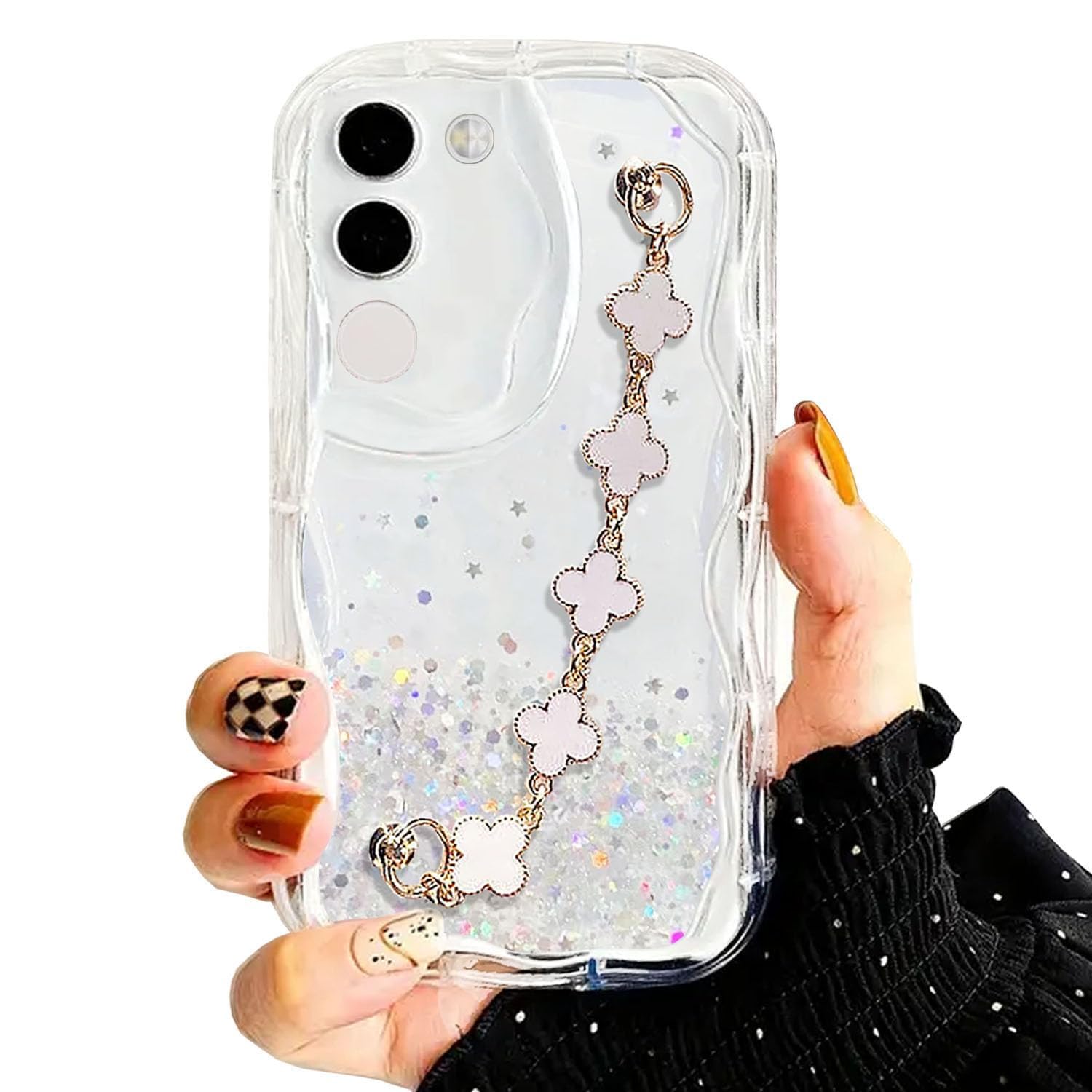 KC Back Cover for Vivo Y200 5G - Tiny Flowers Bracelet Chain Dry Fixed Glitter Curly Wave Shape Shockproof Soft Silicone Case with Camera Protection (Transparent) (B0D1BJMBLD) Amazon Price History, Amazon Price Tracker