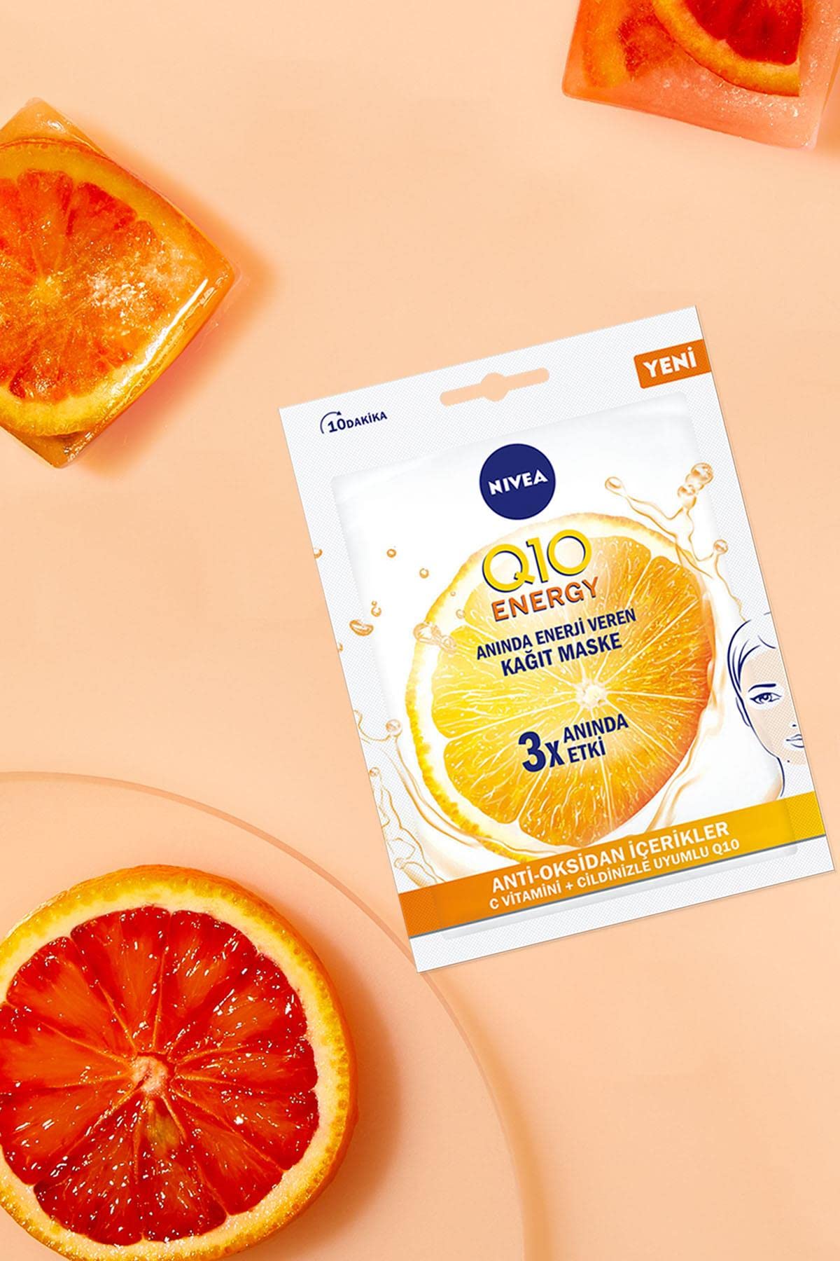 NIVEA Q10 Energy Kağıt Yüz Maskesi 1 Adet,Kırışıklık Karşıtı İnce Çizgiler,Nemlendirici,Anti-Oksidan,C Vitamini